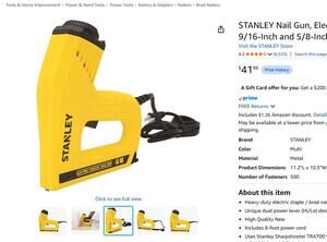 STANLEY Nail Gun, Electric Stapler, 1/2", 9/16" and 5/8-Inch Brads (TRE550Z)